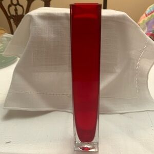 Vintage Red Glass vase with clear bottom